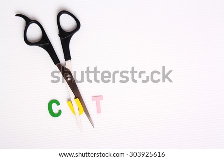 scissors in decoration cut off the CUT alphabet with copy space 