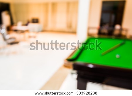 image of blur snooker  table  and  equipment for background usage .