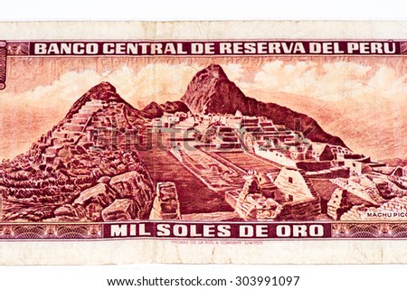1000 soles de oro bank note. Soles de oro is the national currency of Peru