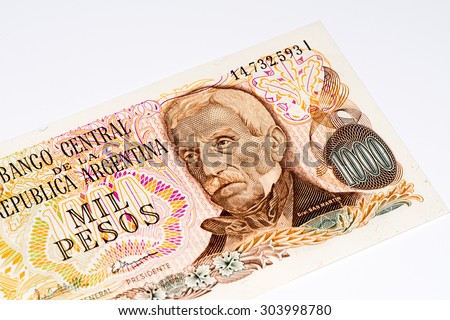 1000 Argentinian peso bank note. Argentinian peso is the national currency of Argentina