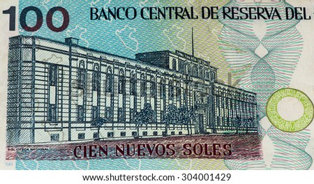 100 soles nuevos bank note. Soles nuevos is the national currency of Peru