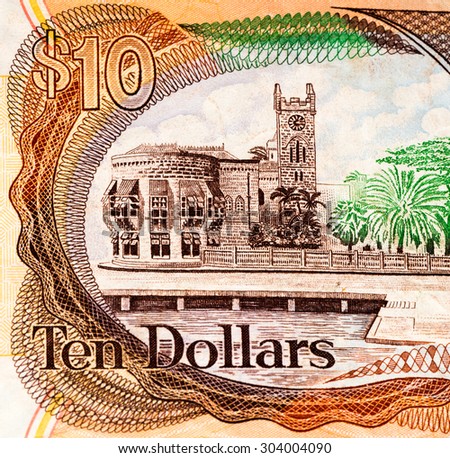 10 Barbadian dollar bank note. Barbadian dollars in the national currency of Barbados