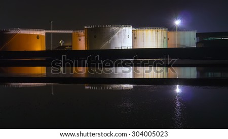 Night light fuel Depot in Thailand long speed shutter smooth picture.