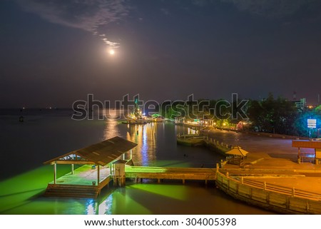 Night light at Bangtaboon bay fisherman village Thailand long speed shutter smooth picture.