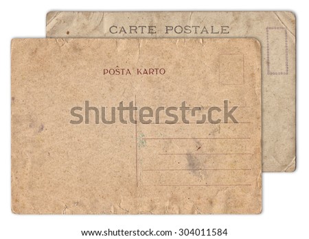 Two blank old vintage postcard isolated on white background