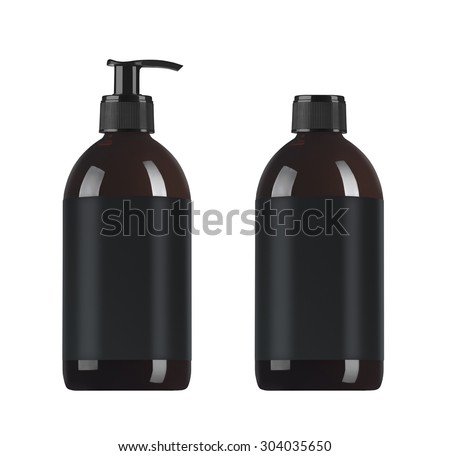 Black cosmetic bottles isolated on white Royalty-Free Stock Photo #304035650