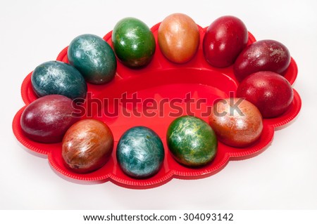 A beautiful Easter eggs in a plastic holder.