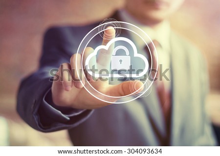 Businessman push virtual button web cloud