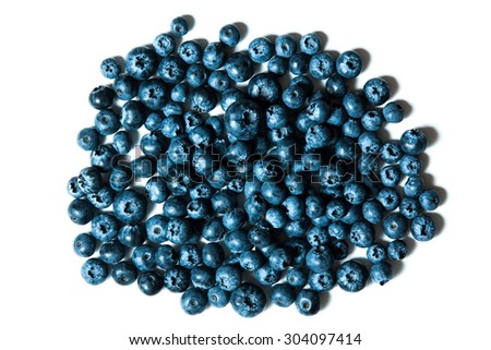 Fresh and tasty great bilberries or blueberries isolated on white background.