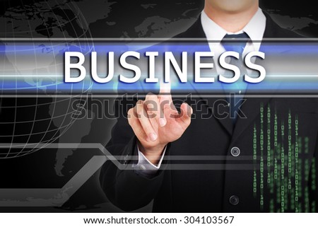 Businessman hand touching  Business word by concept on screen.