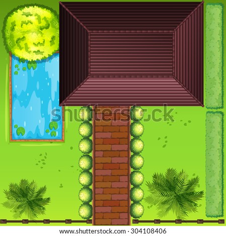 Landscape with house and garden illustration