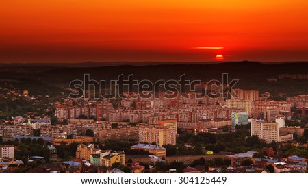 Nice sunset scenery of Lviv, view from  high castle. Ukraine
