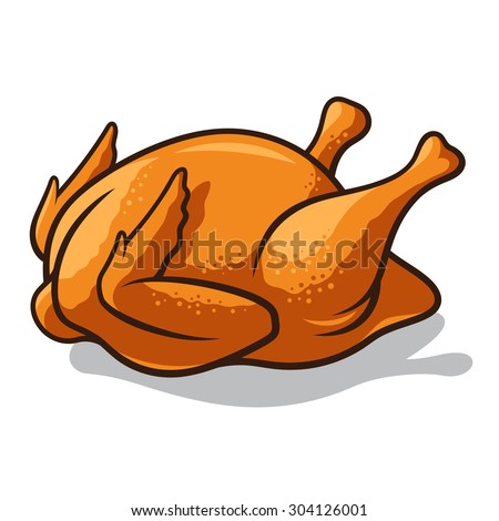 Vector illustration of a fried chicken isolated on white. Whole roast chicken