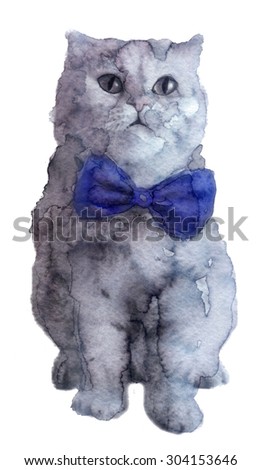 watercolor sketch: cat on a white background
