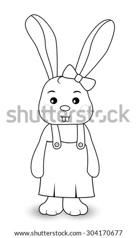 Rabbit girl  in overalls on a white background