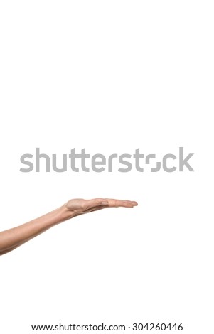 Hand Sign. Palm open. Studio shot. Isolated on white.