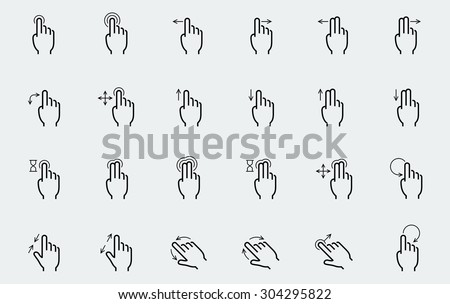 Vector touch screen gestures icons in thin line style Royalty-Free Stock Photo #304295822