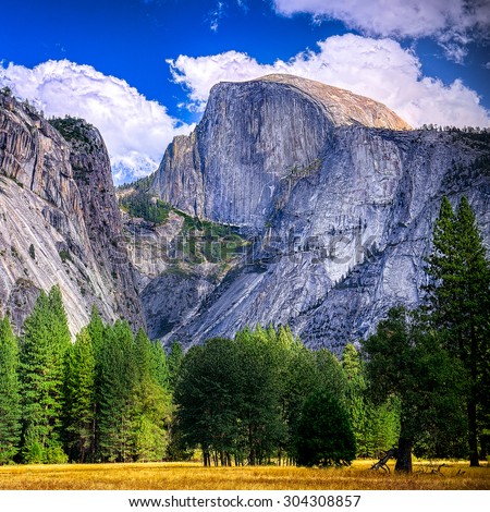 Yosemite National Park, California.  Half Dome Peak. Royalty-Free Stock Photo #304308857