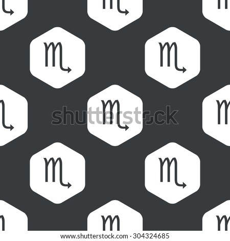 Image of Scorpio zodiac symbol in hexagon, repeated on black