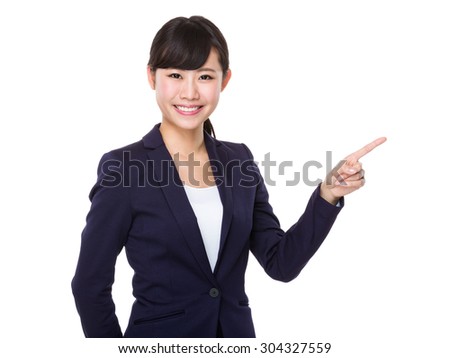 Businesswoman showing finger up