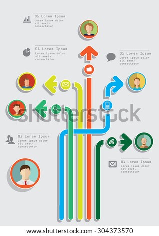 set of arrows with elements of info graphics with avatars and people icons