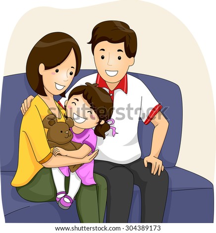 Parents with Daughter sitting on Sofa