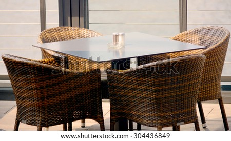 A table in a restaurant is the best place for meetings and negotiations. Cozy table in a cafe. A pleasant atmosphere and delightful aromas. Stock photo.