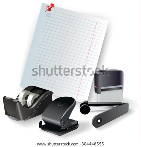 Set of office, drawing and writing tools, isolated on white. Vector clip-art