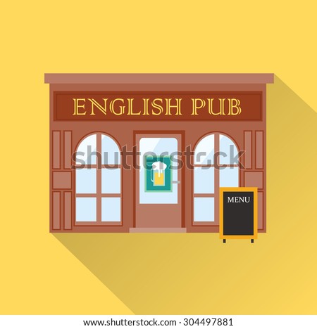 English pub bar icon with long shadow, vector illustration