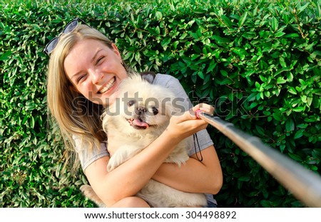 Beautiful girl with dog taken pictures of her self, instagram 