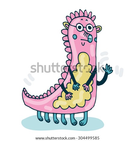 Vector hand-drawn illustration with  cute cartoon doodle monster