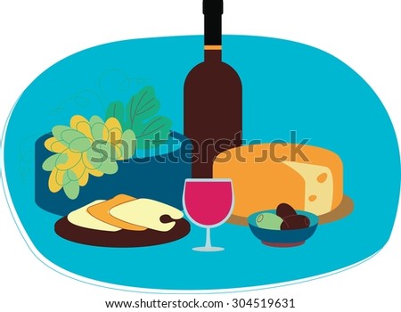Perfect flat design illustration of wine topic. Tasty food for your needs, web, banners, infographic, pack and other