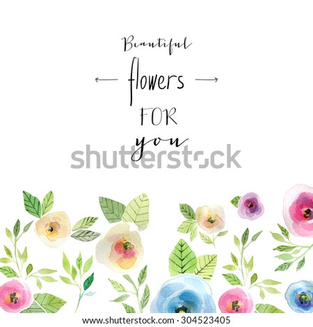 Floral collection of painted pink and blue watercolor peonies 