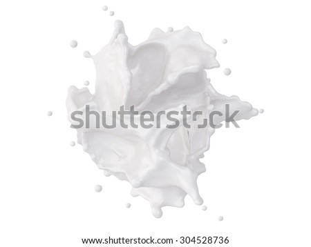 3d abstract dynamic milk splashing clip art, isolated white liquid design element