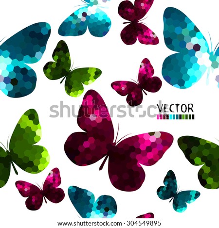 Colored butterfly mosaic. Seamless background. Vector