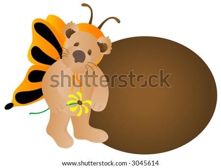 Teddy bear in butterfly costume, background illustration.