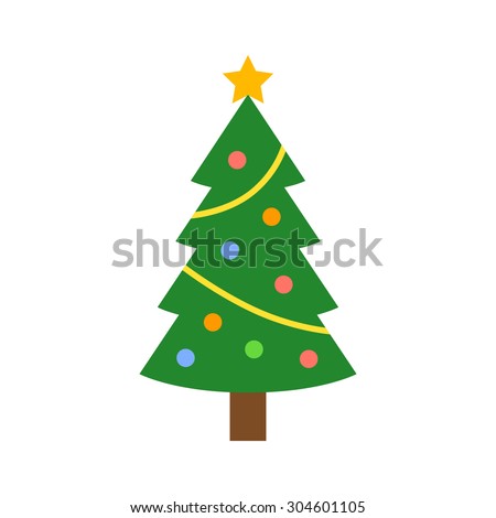 Christmas tree with decorations & star flat icon for apps and websites