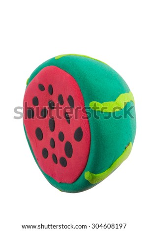 Green Water melon made from plasticine in concept fruit