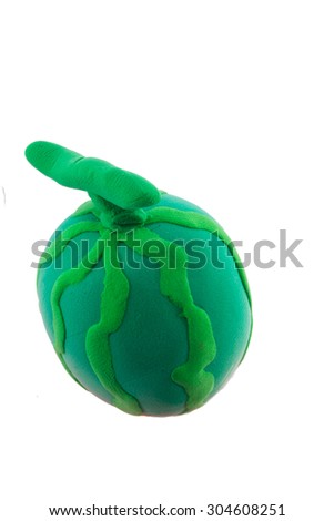 Green Water melon made from plasticine in concept fruit