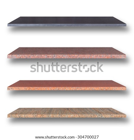 Empty top of natural stone shelves isolated on white background. For product display