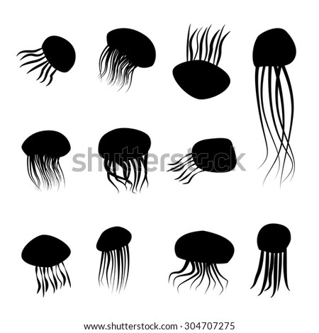 Set of jellyfish silhouettes in simple style