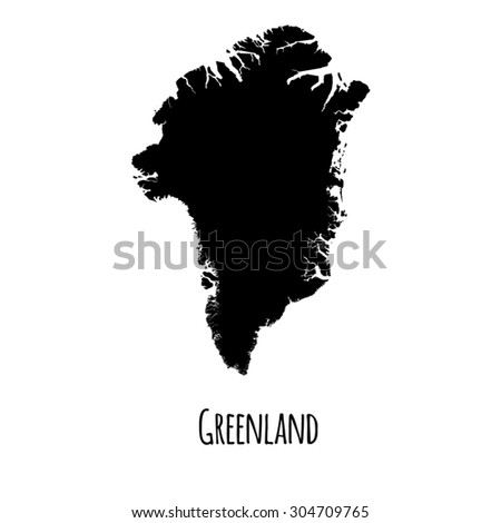 Greenland vector black outline map with caption on white background.  Royalty-Free Stock Photo #304709765
