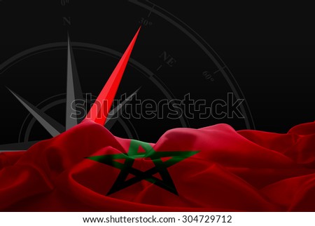 Morocco High Resolution flag and Navigation compass in background