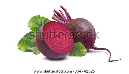 Whole beet root and half isolated on white background as package design element Royalty-Free Stock Photo #304742525
