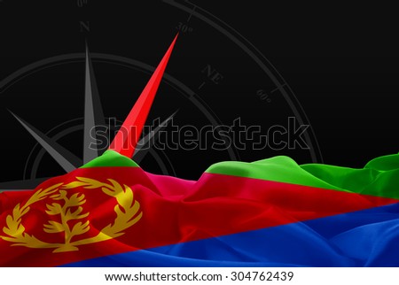 Eritrea High Resolution flag and Navigation compass in background
