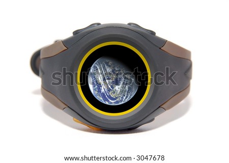 Wristwatch with globe on display. The display image is also customizable