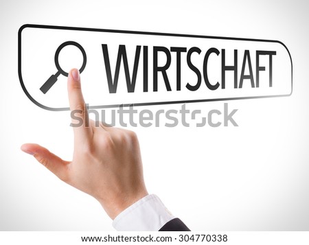 Economy (in German) written in search bar on virtual screen