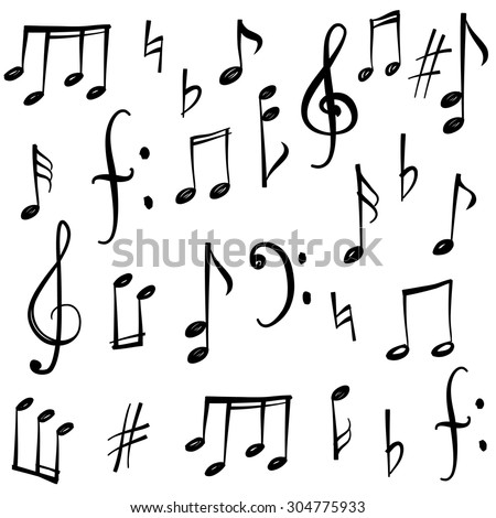 Music notes and signs set. Hand drawn music symbol sketch collection Royalty-Free Stock Photo #304775933