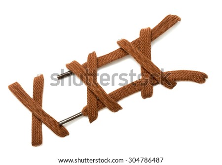 knotted shoelace on a white background