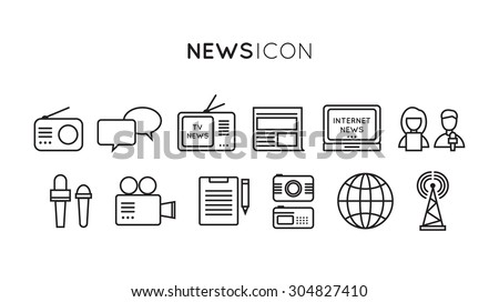 Set of media news, tv, global technology icons in flat design Royalty-Free Stock Photo #304827410